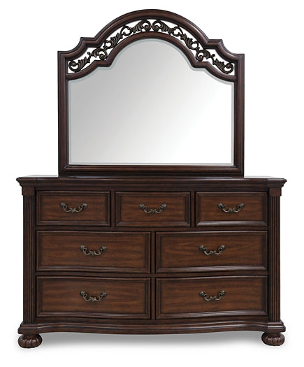 Lavinton King Poster Bed with Mirrored Dresser, Chest and Nightstand