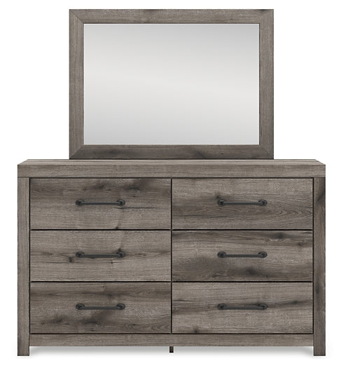 Graystorm Full Panel Bed with Storage with Mirrored Dresser