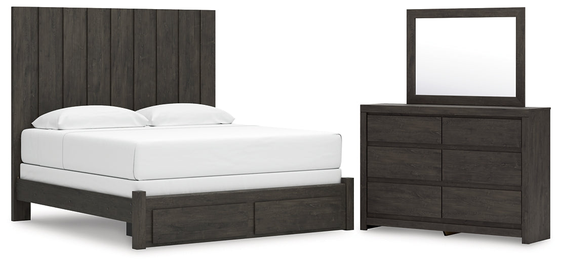 Fraluna King Panel Storage Bed with Mirrored Dresser