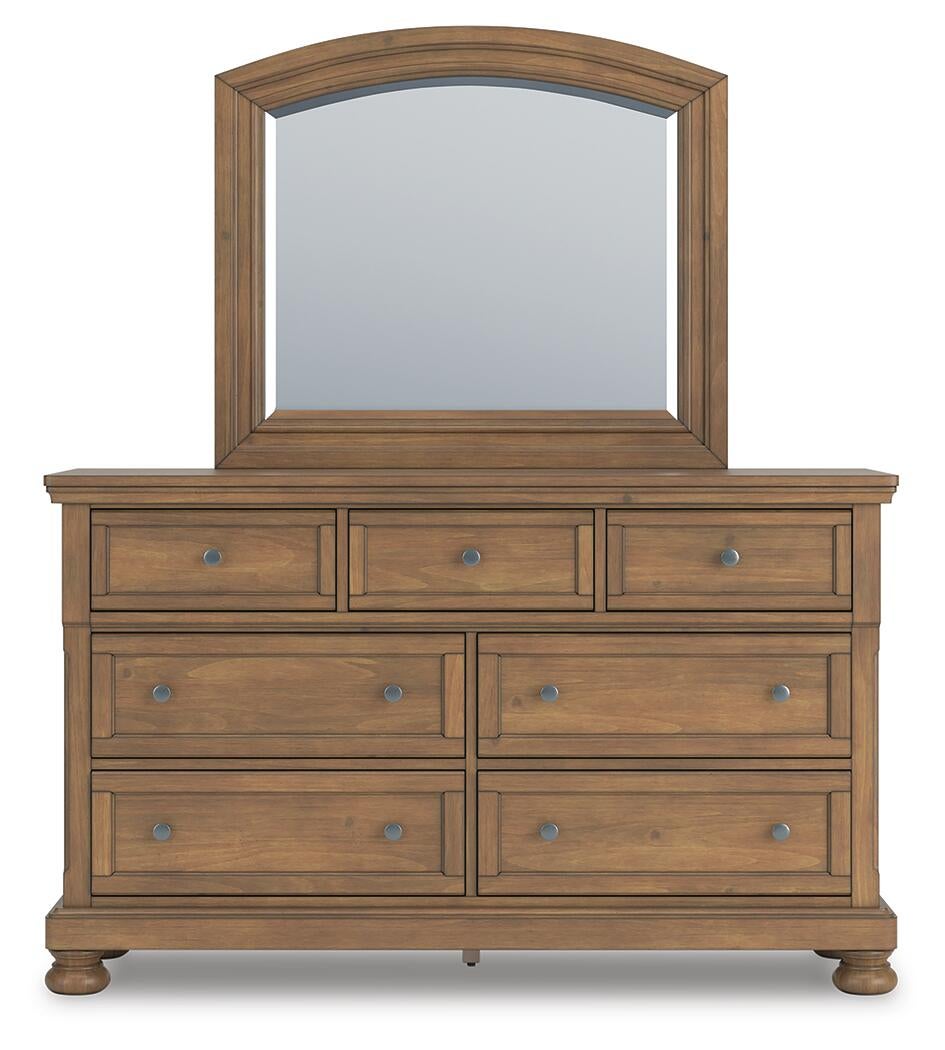 Feddinger California King Panel Bed with Mirrored Dresser, Chest and Nightstand