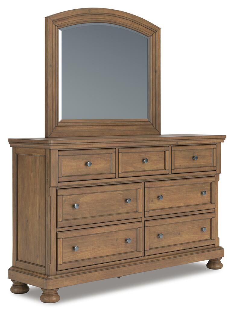 Feddinger California King Panel Bed with Mirrored Dresser, Chest and Nightstand