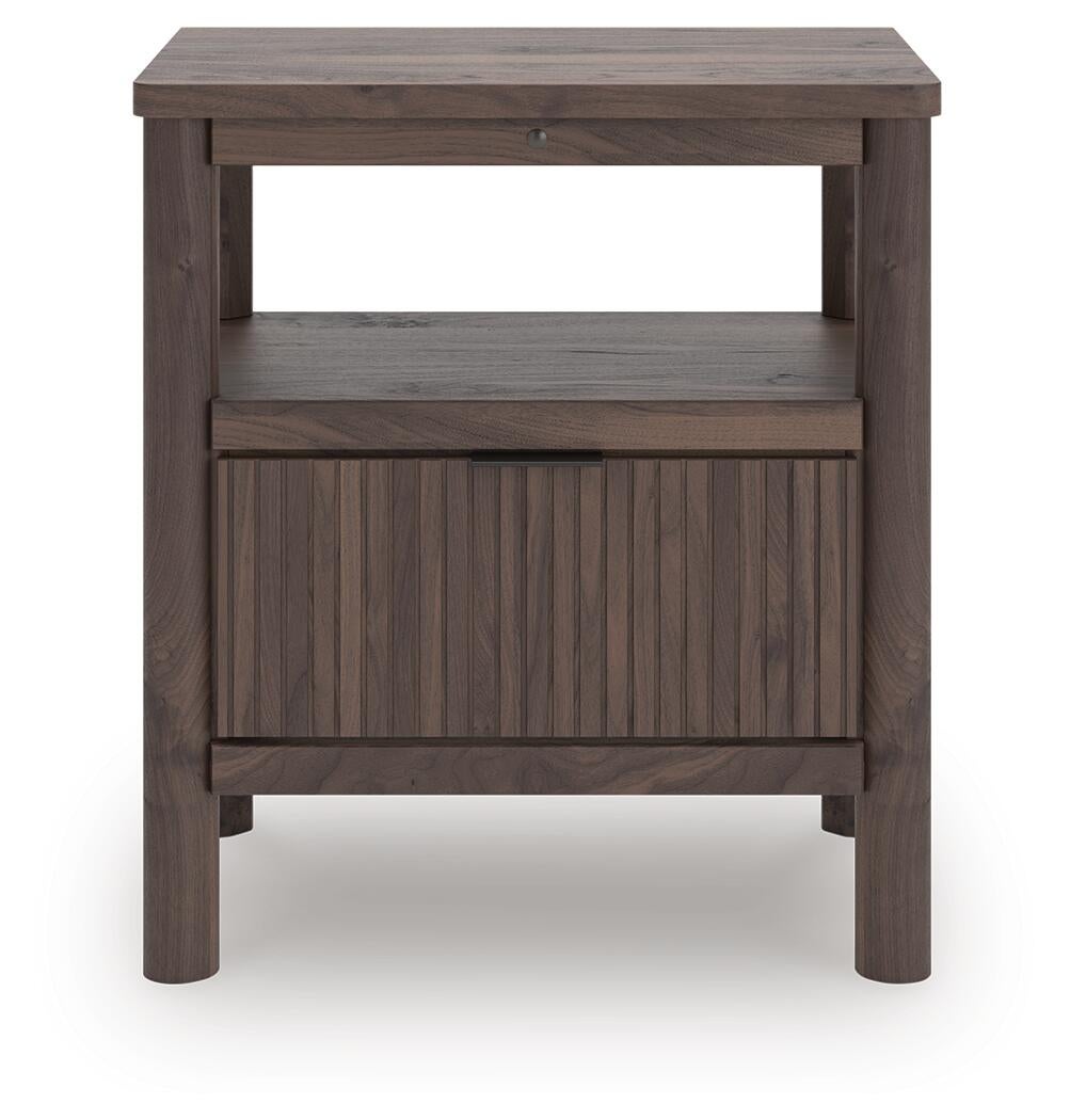 Pamytta Twin Upholstered Panel Platform Bed, Dresser, Mirror, Chest and Nightstand