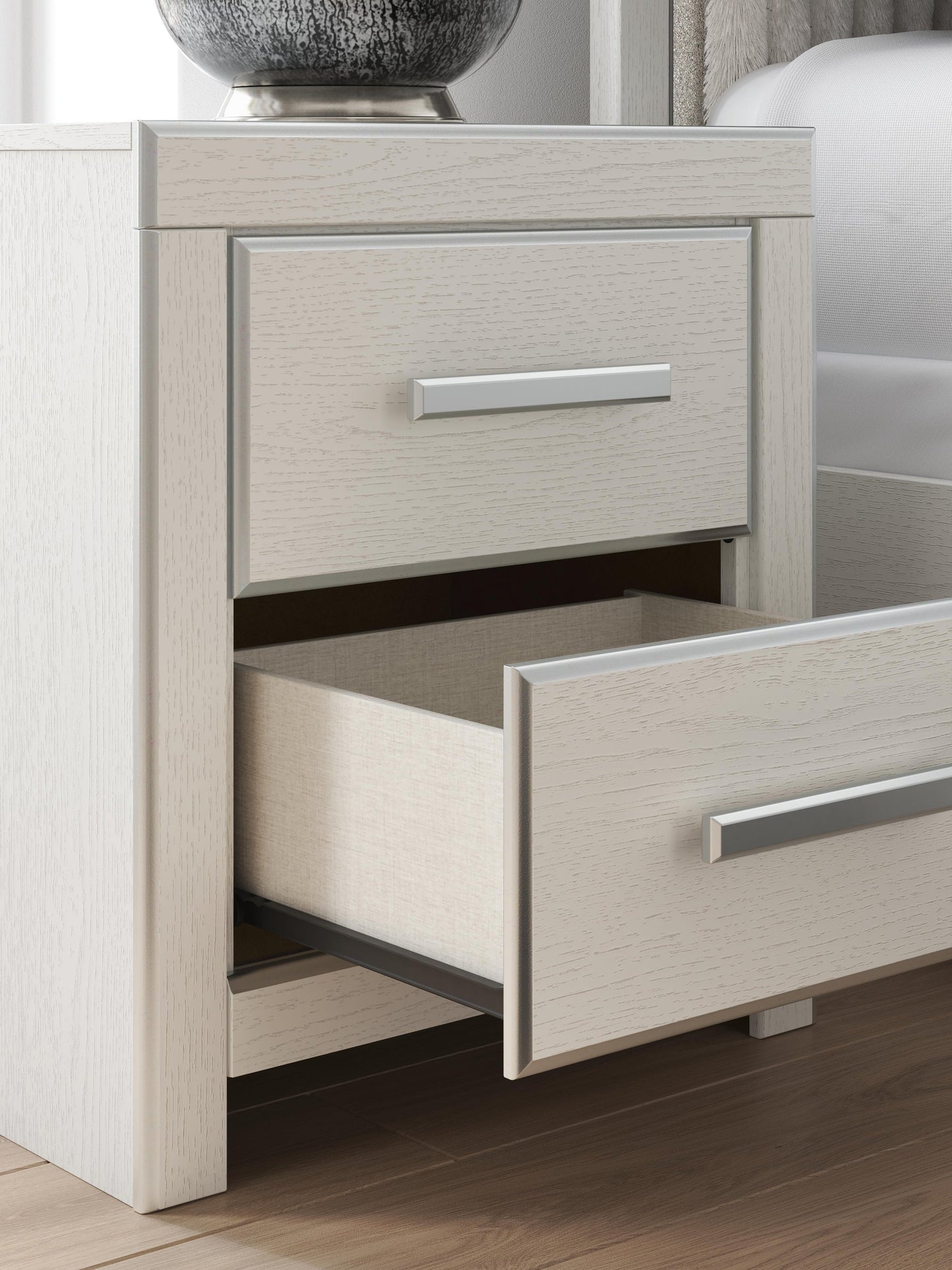 Zuraleus King Upholstered Panel Platform Storage Bed, Dresser, Mirror, Chest and Nightstand