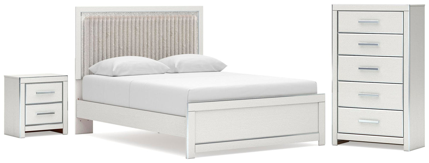 Zuraleus Queen Upholstered Panel Platform Bed, Dresser, Mirror and Nightstand