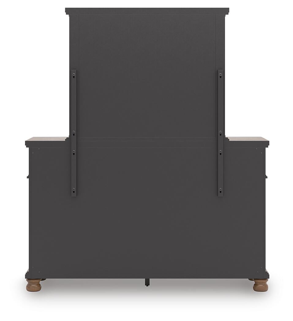 Rowlenstown California King Poster Bed with Mirrored Dresser