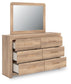 Kinlanni Queen Upholstered Panel Bed, Dresser and Mirror