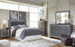 Lodanna Queen/Full Upholstered Panel Headboard with Mirrored Dresser, Chest and 2 Nightstands