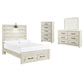 Cambeck Queen Panel Bed with 2 Storage Drawers with Mirrored Dresser and Chest