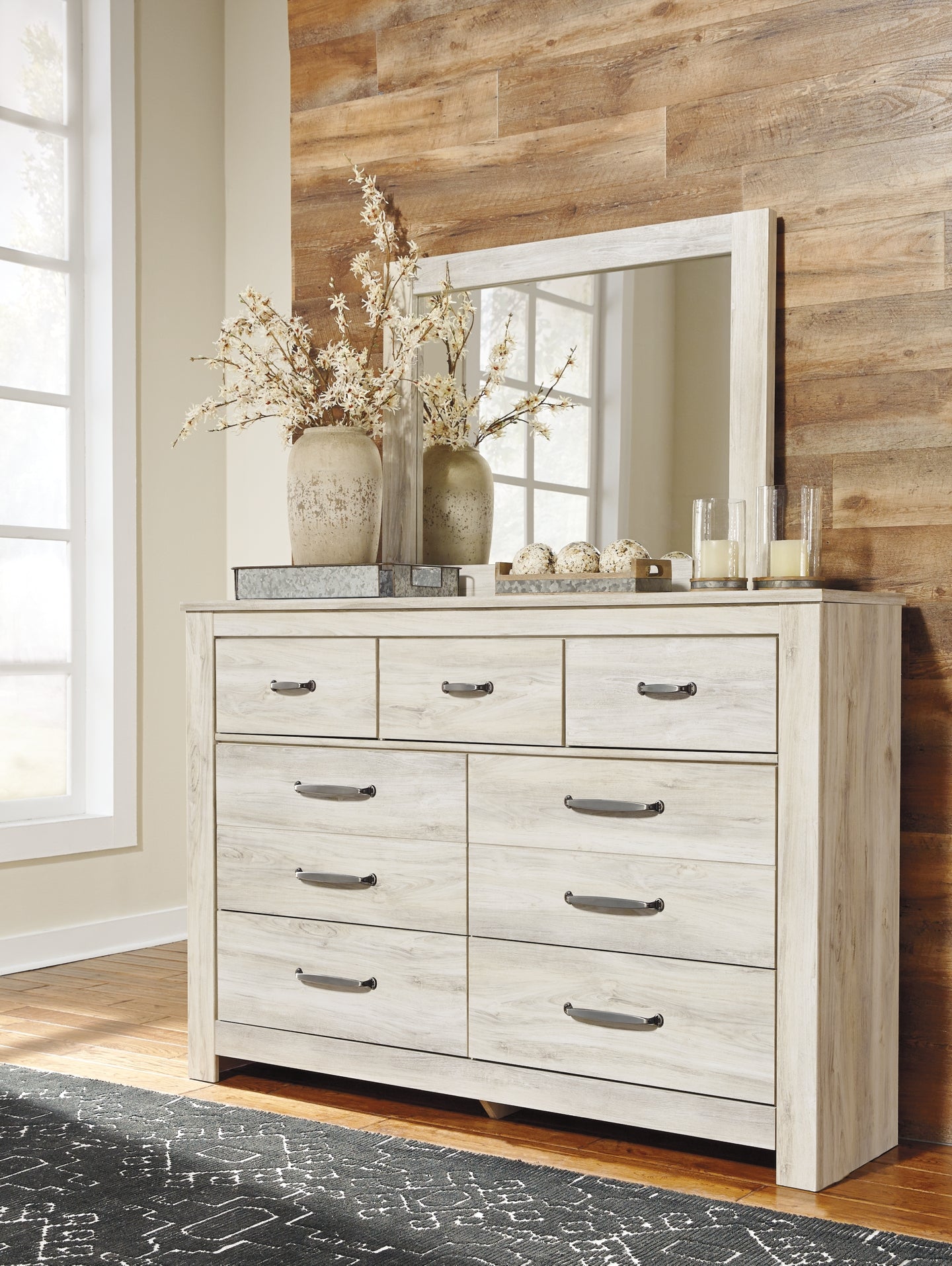Bellaby  Panel Headboard With Mirrored Dresser And 2 Nightstands