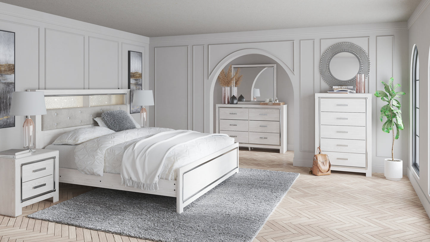 Altyra King Panel Bookcase Bed with Mirrored Dresser, Chest and 2 Nightstands