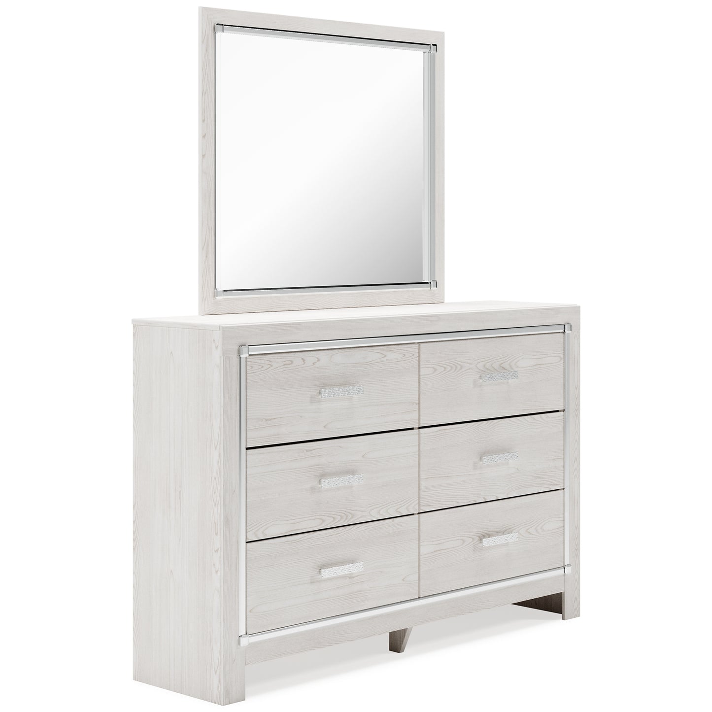 Altyra King Panel Bookcase Bed with Mirrored Dresser, Chest and Nightstand