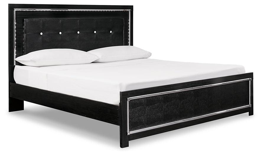 Kaydell King Upholstered Panel Bed with Mirrored Dresser and Nightstand